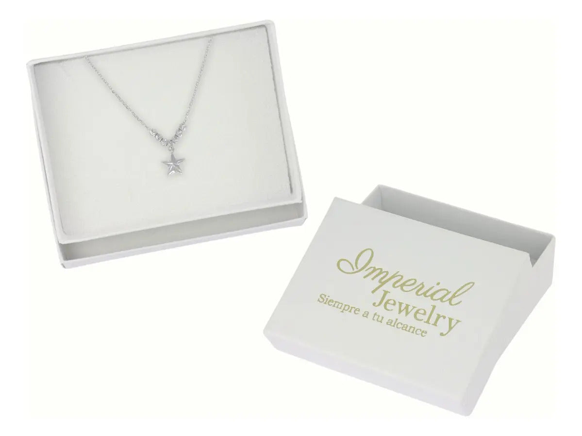 Collar De Estrella De Plata 925 Con Bola Diamantada De 45 Cm Plateado