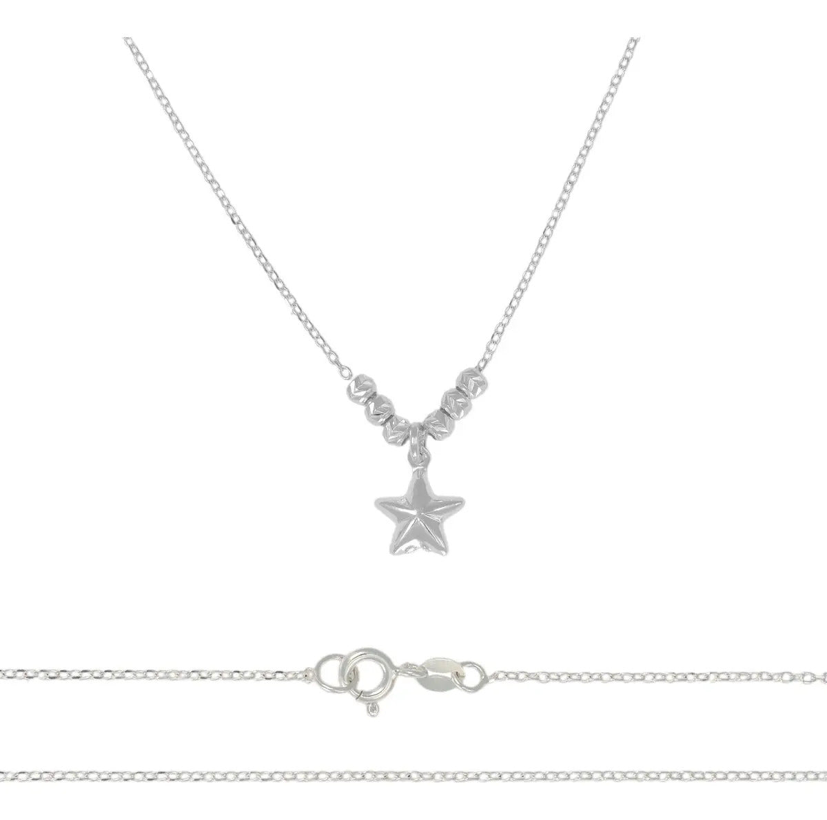 Collar De Estrella De Plata 925 Con Bola Diamantada De 45 Cm Plateado