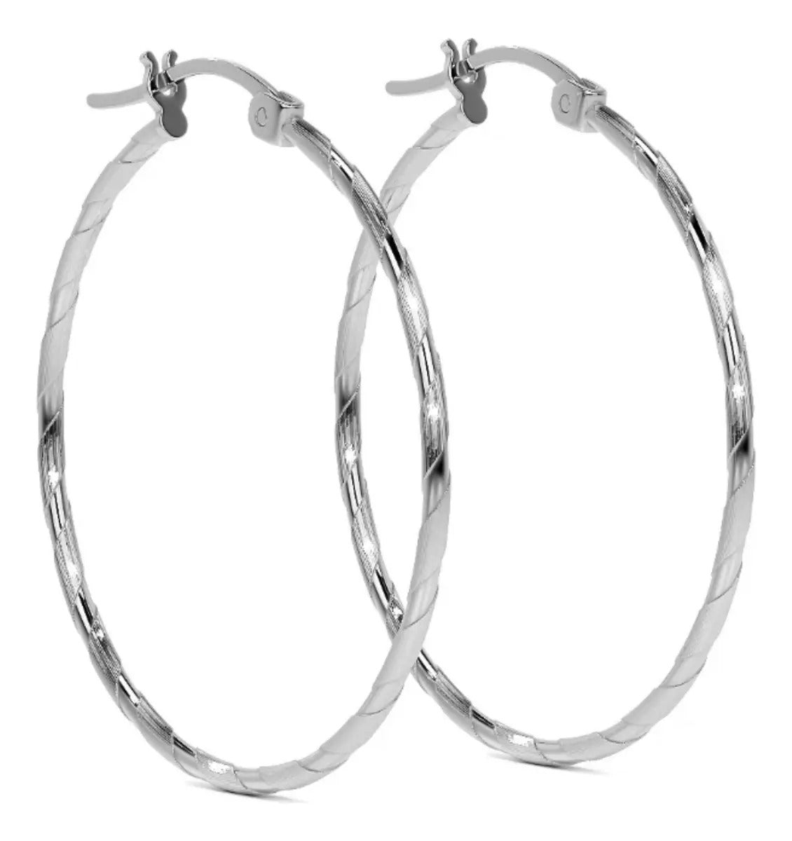 Arete Arracada Diamantada De Plata Ley 925 Para Mujer 30 Mm