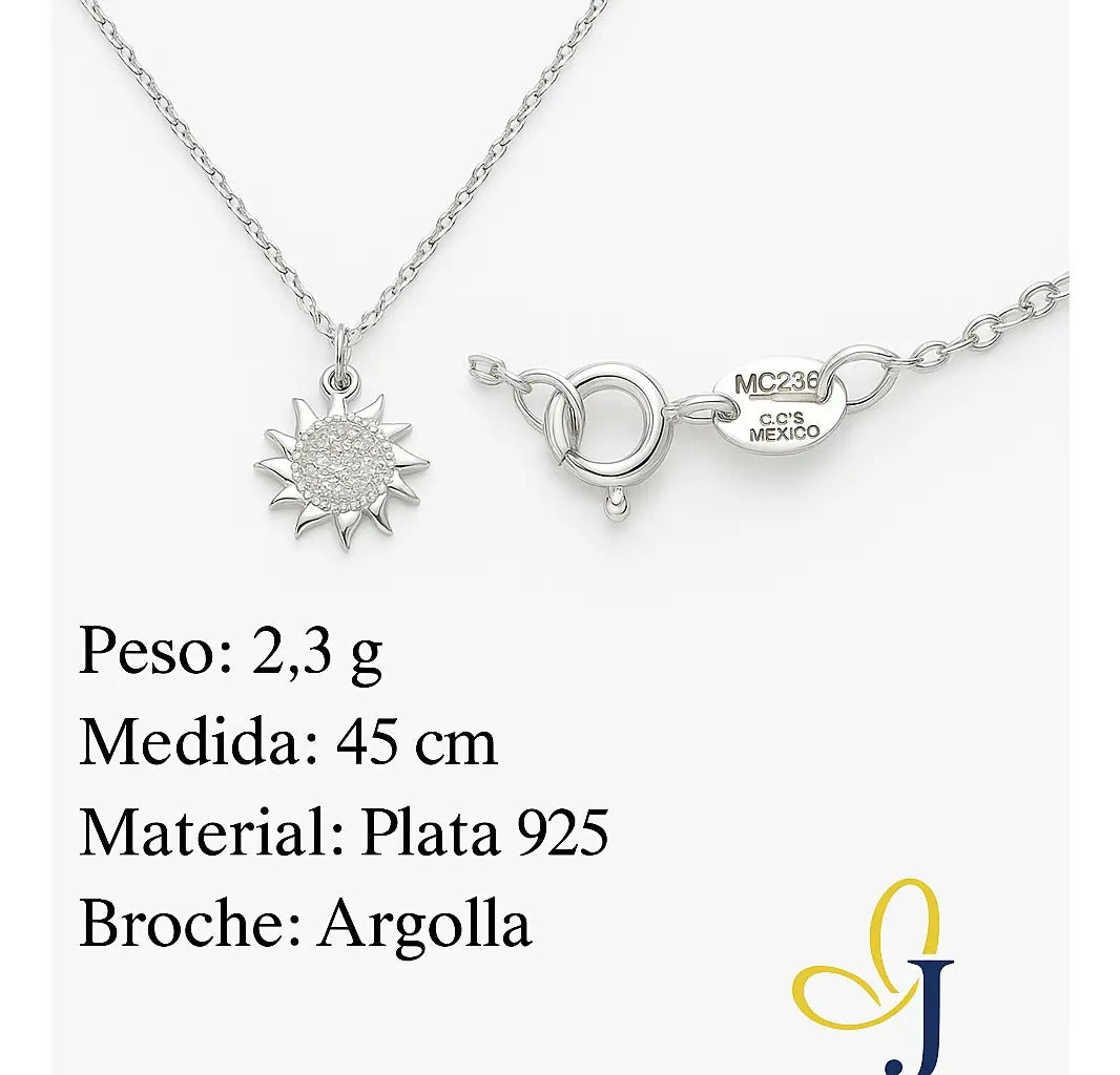 Collar De Mini Sol De Zirconias Para Muje De Plata 925