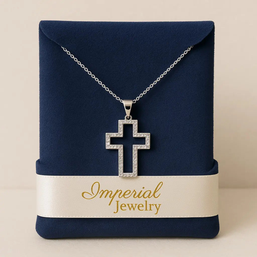 Collar De Silueta De Cruz Con Zirconias, Unisex De Plata 925 Plateado