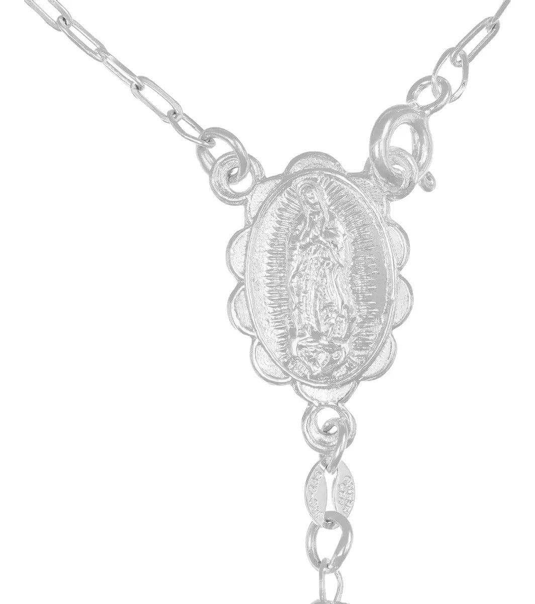 Rosario De Plata Ley 925 Con Bola Diamantada De 45 Cm