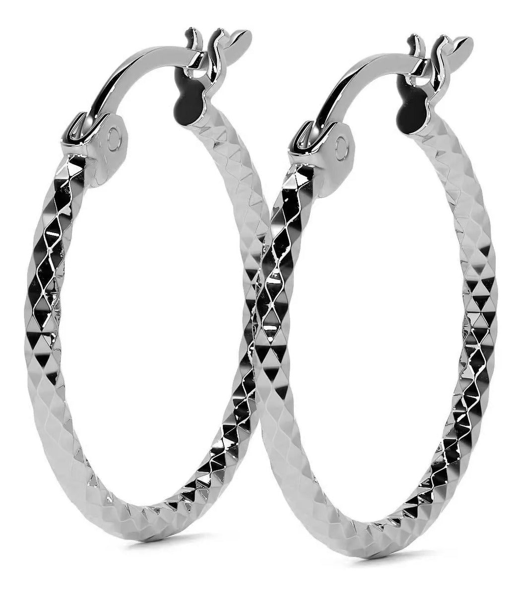 Arete Arracada De Plata Ley 925 Diamantada Para Mujer 15mm