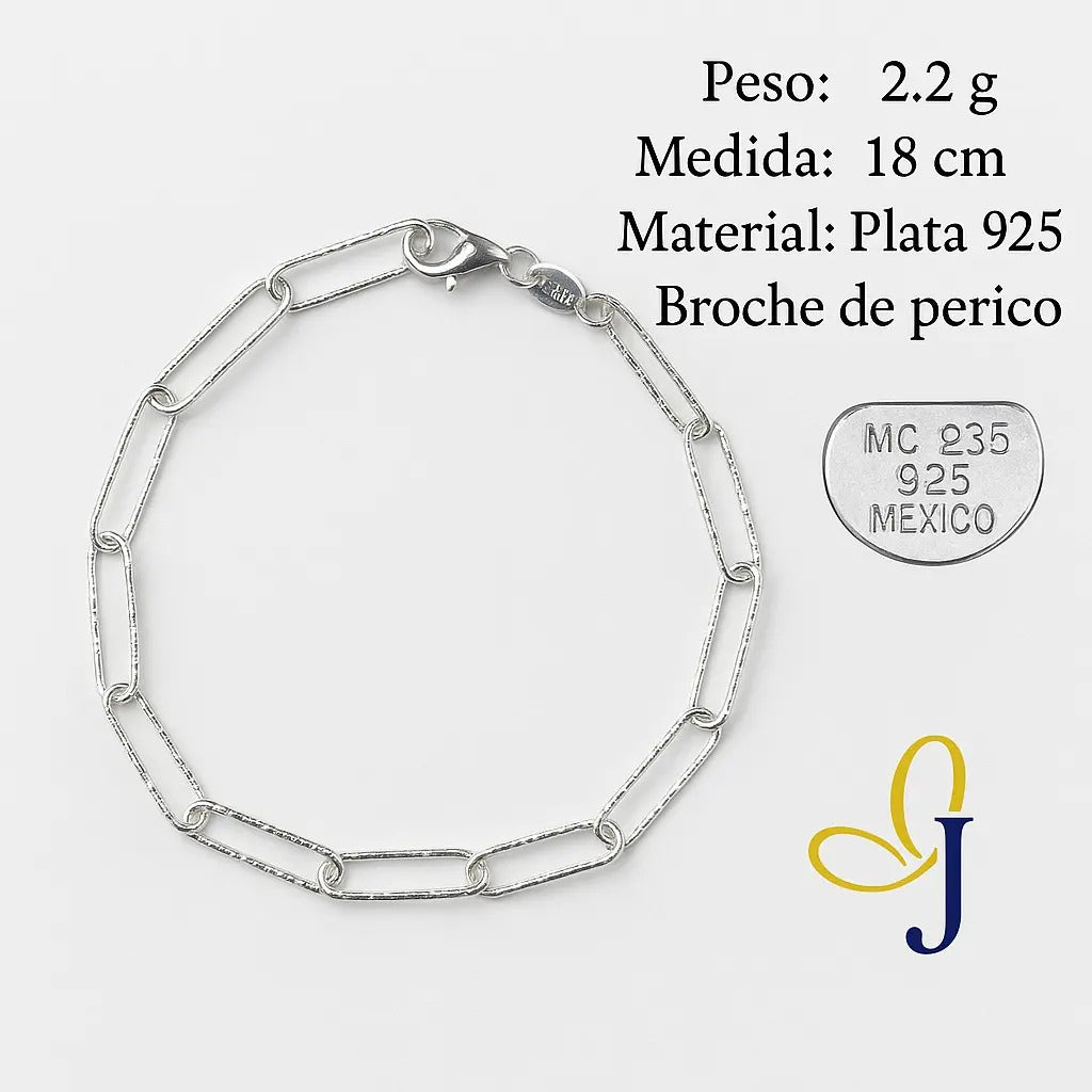 Pulsera Clip Para Mujer De Plata 925, Medida 18 Cm Plateado 6 Cm 18 Cm