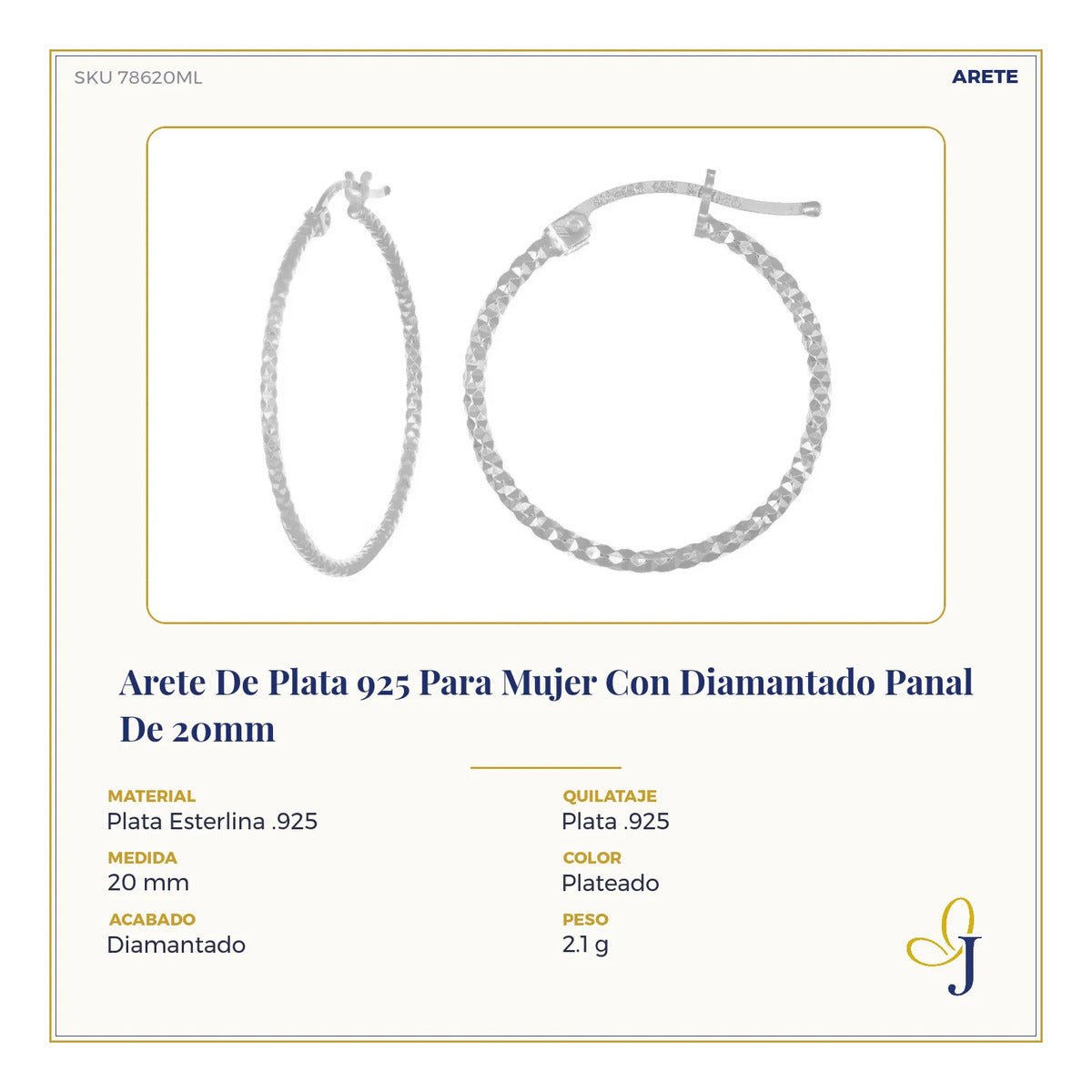 Arete De Plata 925 Para Mujer Con Diamantado Panal De 20mm