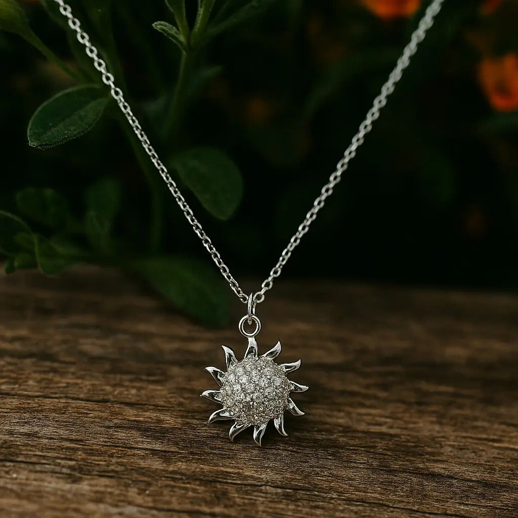 Collar De Mini Sol De Zirconias Para Muje De Plata 925