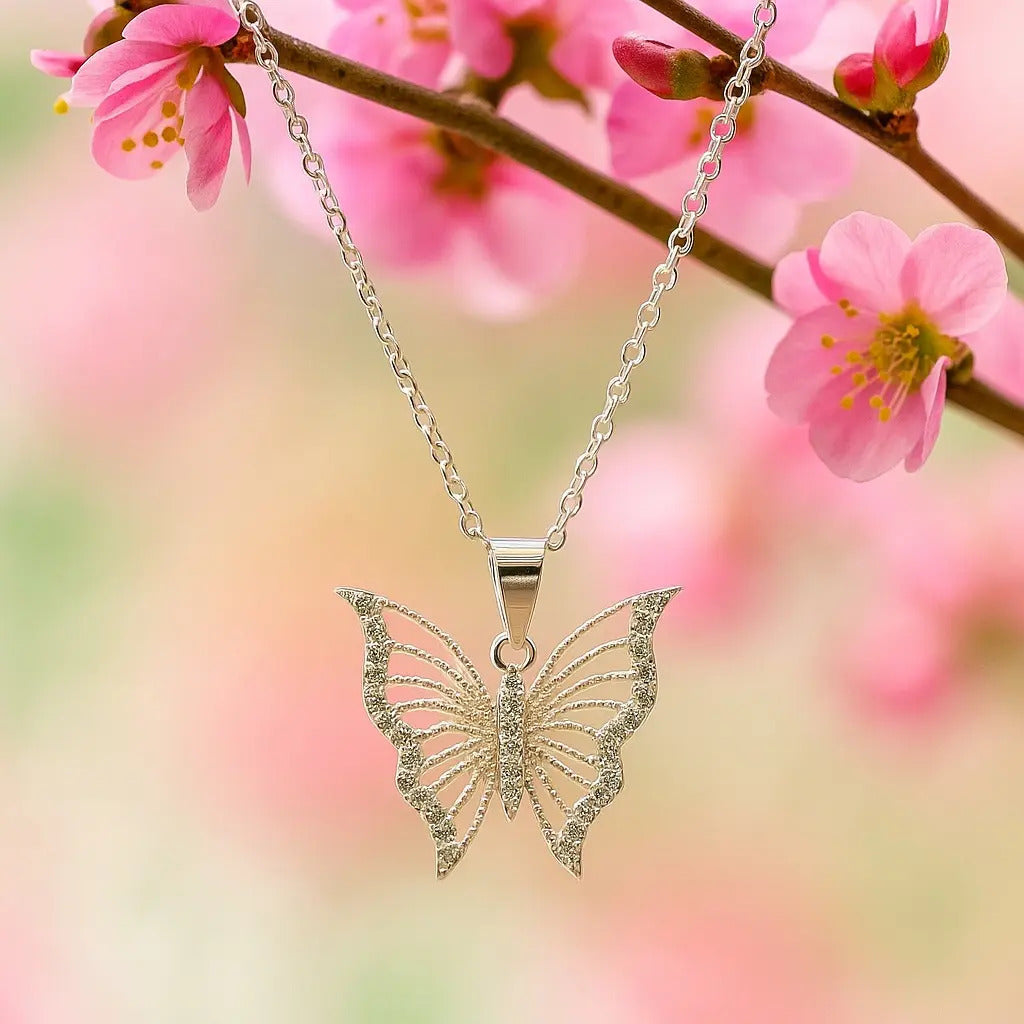 Collar De Mariposa Con Zirconias Para Mujer De Plata 925