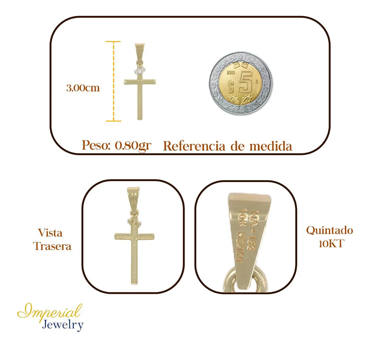 Dije En Figura De Cruz Con Zirconia En Oro 10k 0.9 Gr