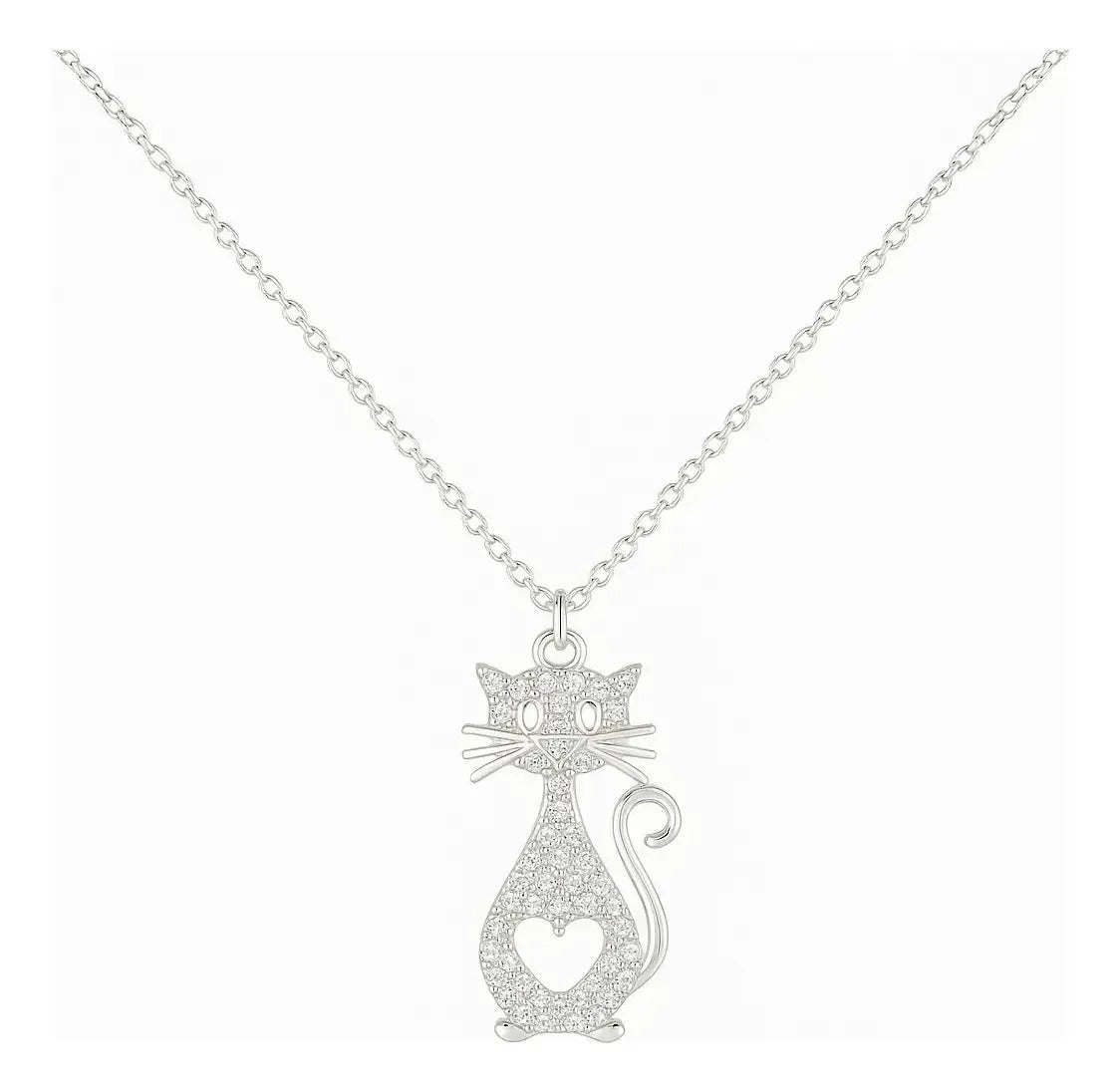 Collar De Gatito Con Corazón, Para Mujer De Plata 925 Plateado