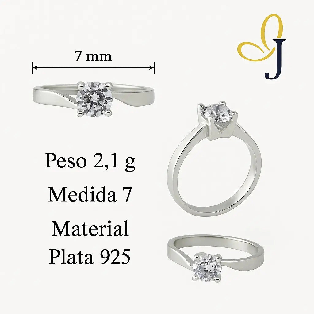 Anillo Solitario Para Mujer De Plata 925, Medida 7