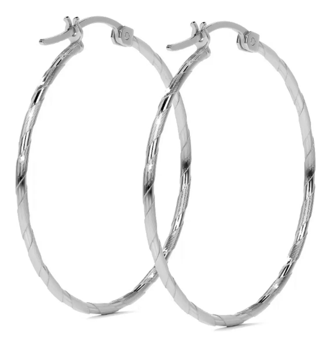 Arete Arracada Diamantada De Plata Ley 925 Para Mujer 30 Mm