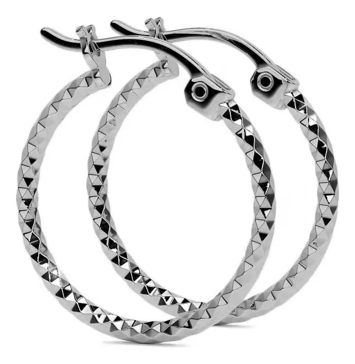 Arete Arracada De Plata Ley 925 Diamantada Para Mujer 15mm