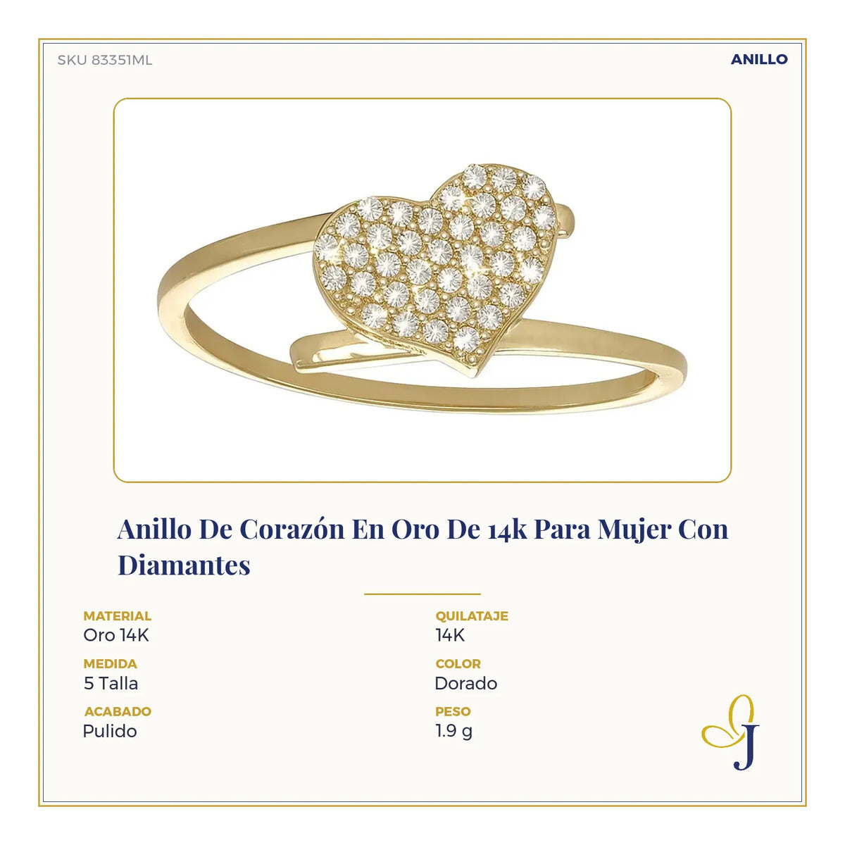 Anillo De Corazón En Oro De 14k Para Mujer Con Diamantes