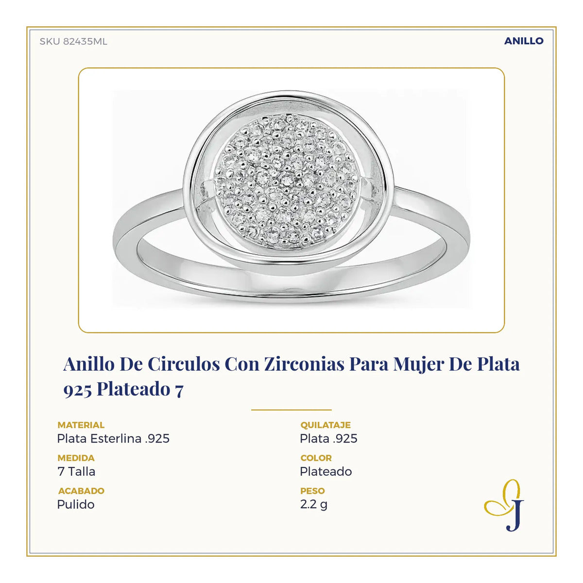Anillo De  Circulos Con Zirconias Para Mujer De Plata 925