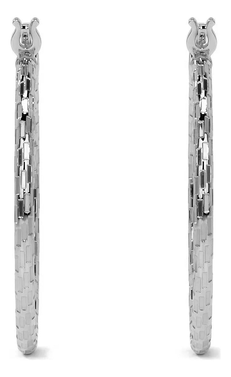 Arete Arracada Diamantado Domino Plata 925 Para Mujer 25mm