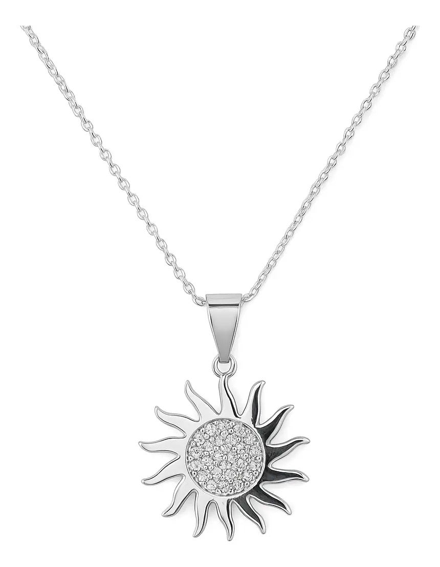 Collar De Sol Con Centros De Zirconia Para Mujer  Plata 925