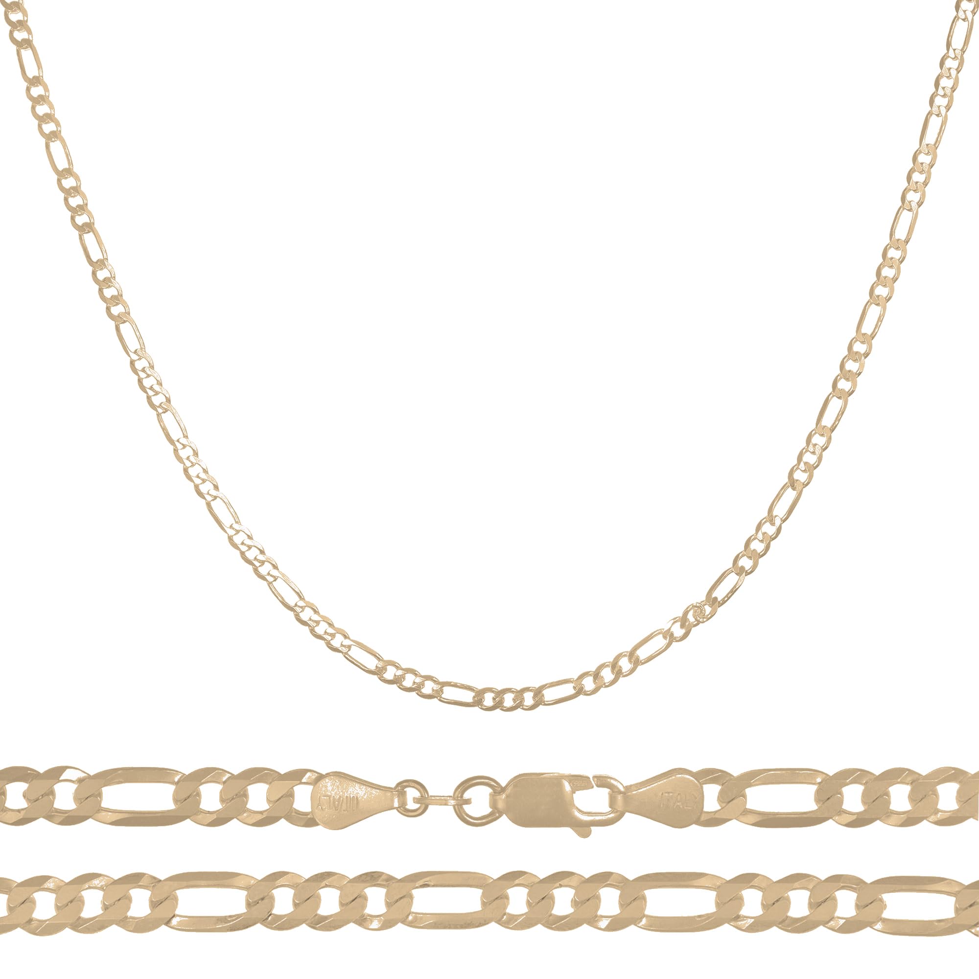 Imperial Jewelry Cadena de Oro 10K Collar Unisex Italiano Estilo Figaro 3x1 60cm 3.5mm