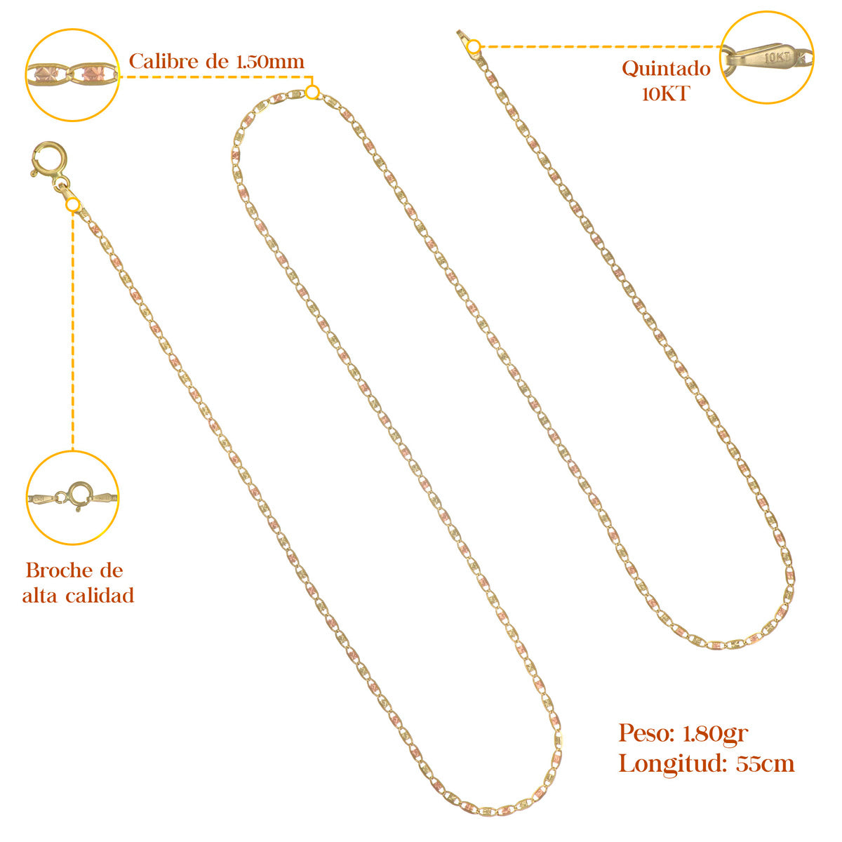 Italian 10k Gold Valentino Chain, Gauge 1.5 Mm, 55cm