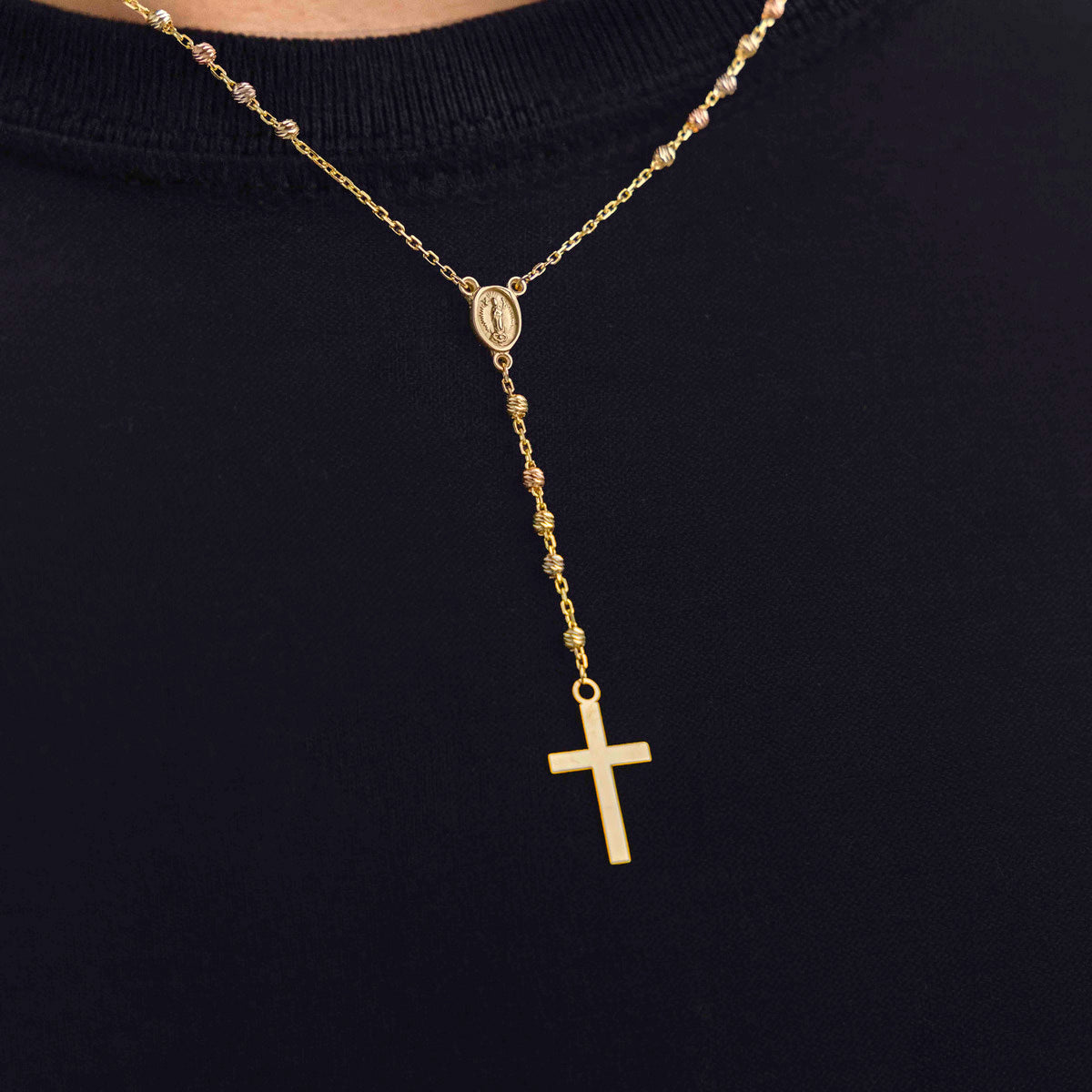 14K Gold Rosary with 3 Tricolor Ball 50cm