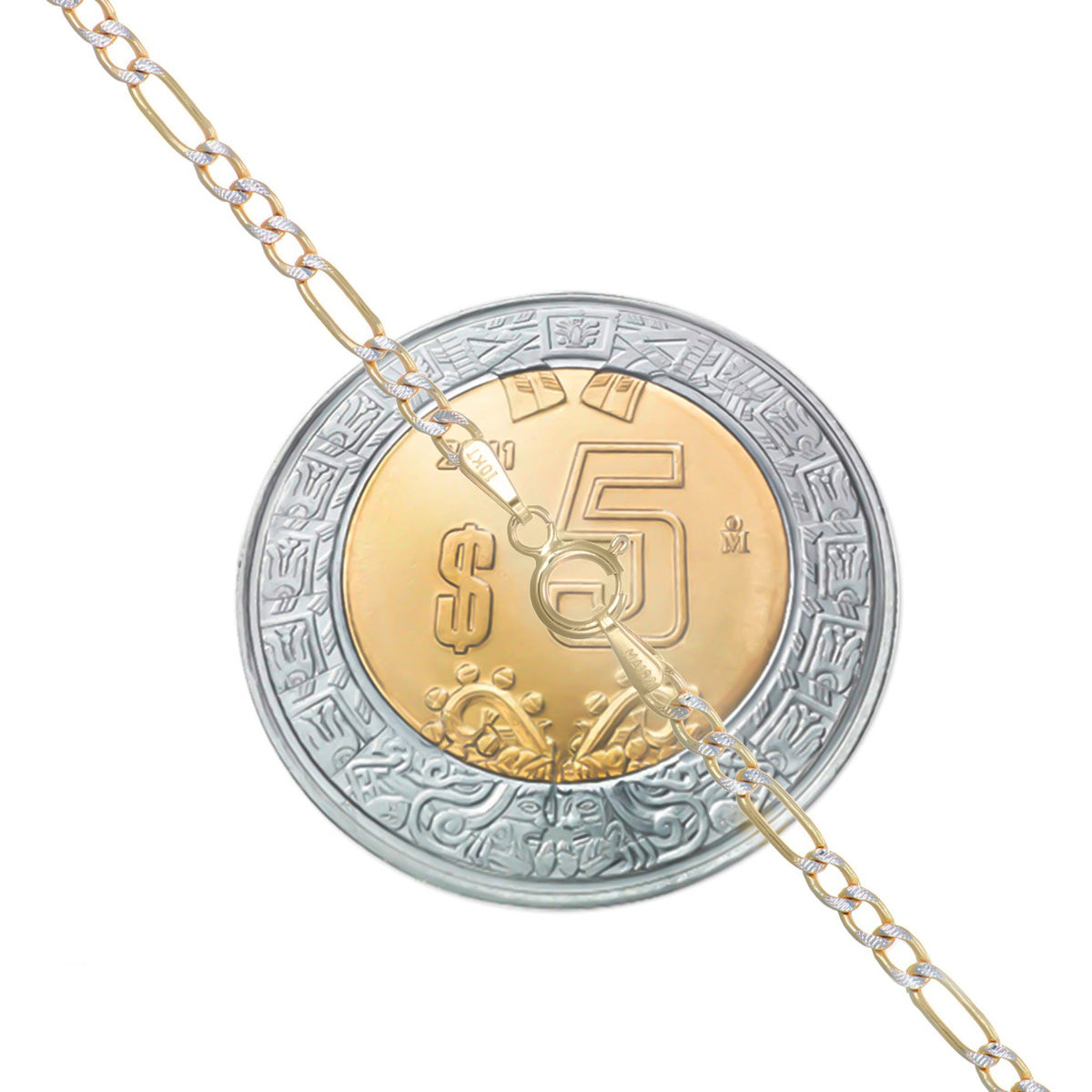 Italian 10k Gold Figaro Chain 3x1 Pave 50 Cm 2.3mm