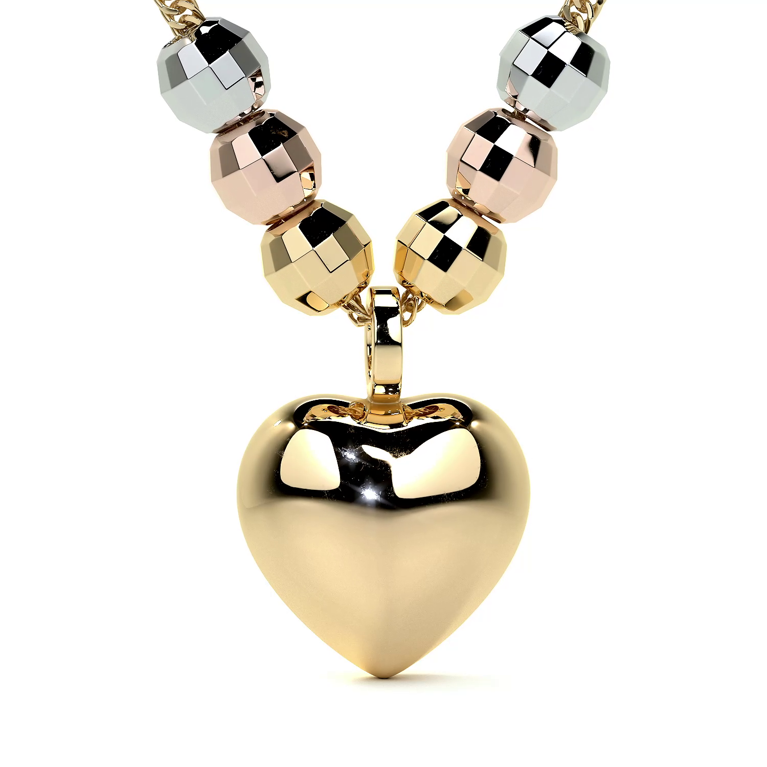 Gargantilla Italiana 14k o 10K De Corazón Inflado Y Bolas Tricolor