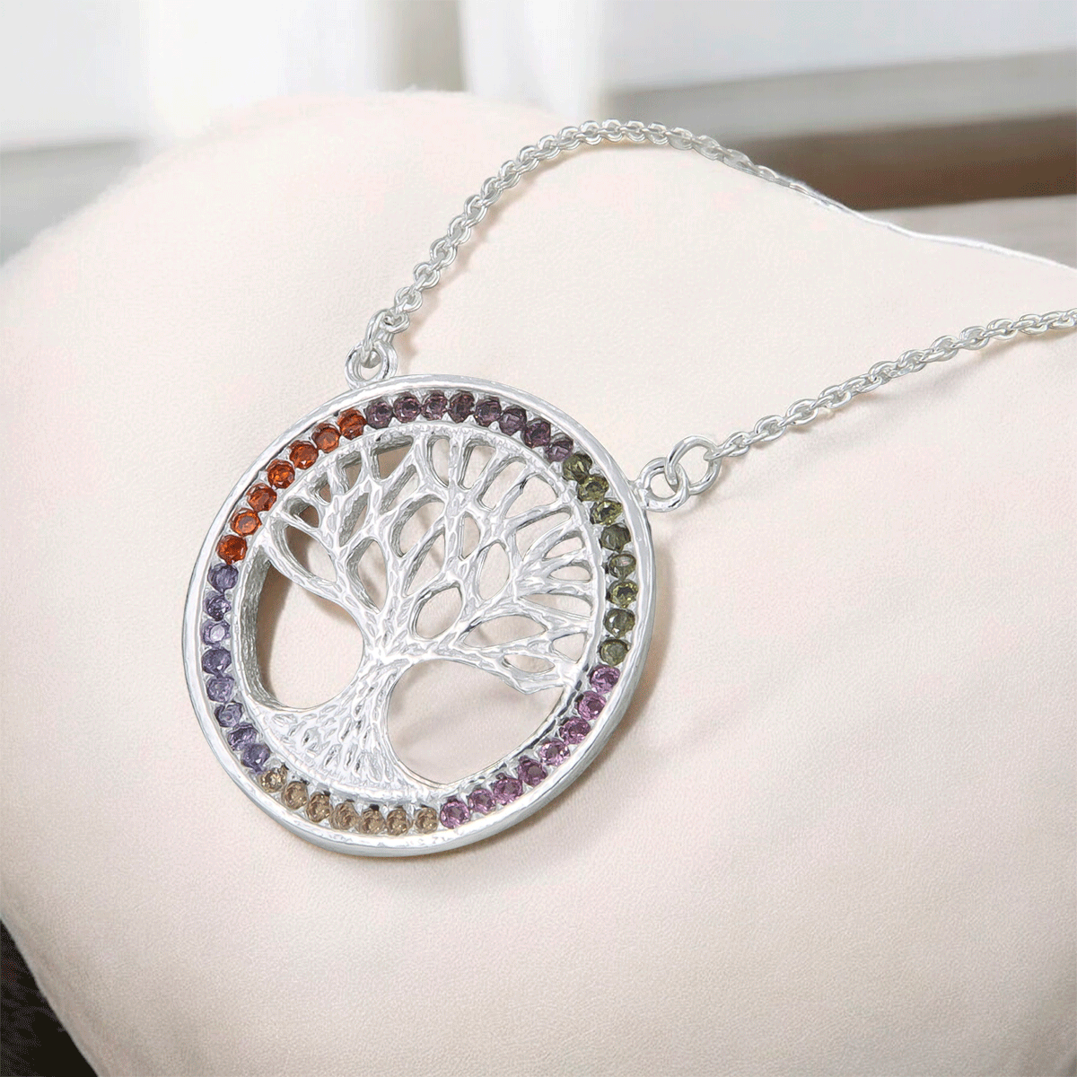 Collar De Árbol De La Vida De Plata 925 Con Piedra