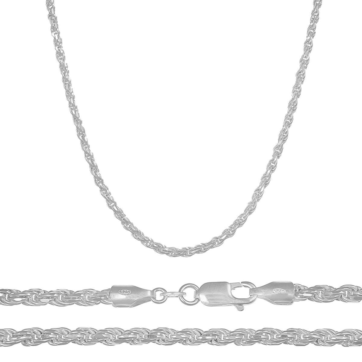 Cadena De Plata 925 Torsal De 50cm Calibre 2.8 Mm, 4 Colores
