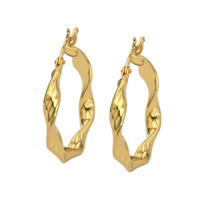 15mm 10k Gold Italian Diamond Hoop Earrings