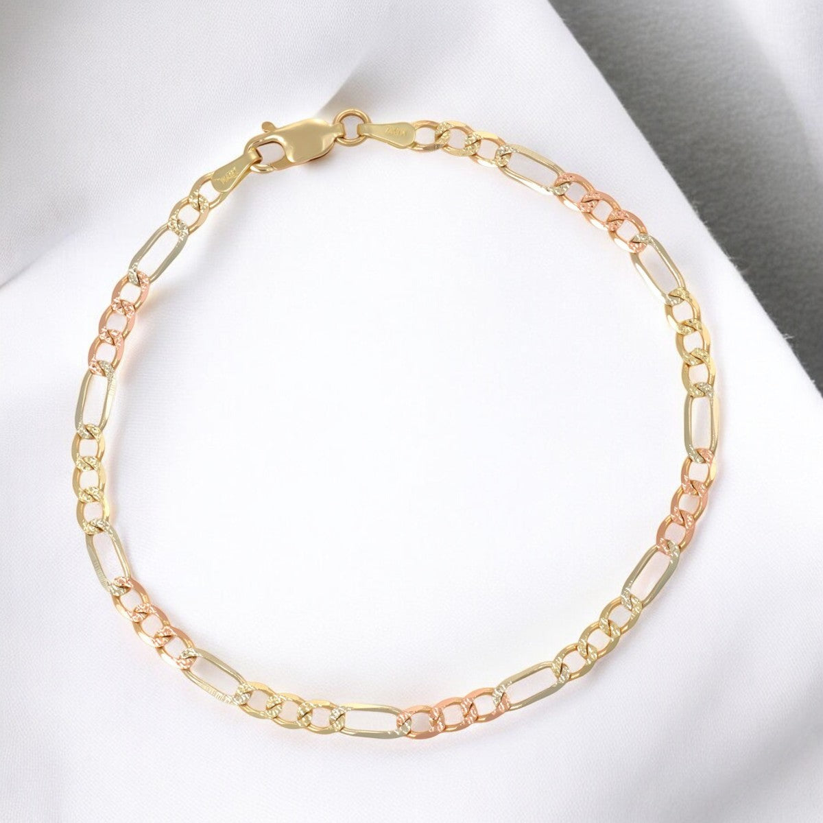 Pulsera Italiana 3x1 Tricolor De 10 Quilates 3.3mm, 18.5cm