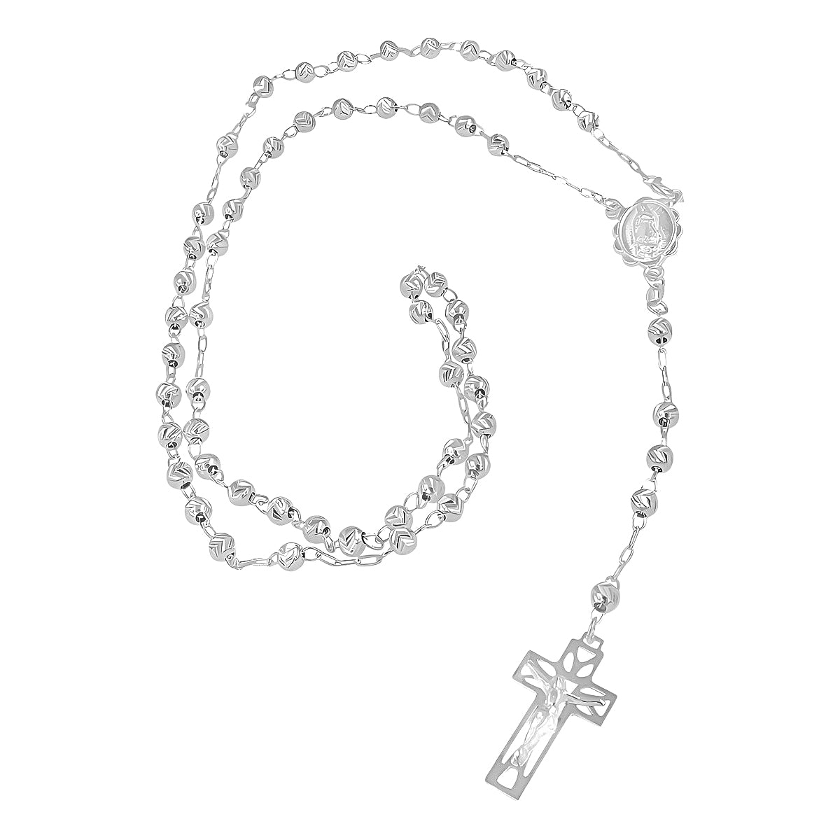 Rosario De Plata Ley 925 Con Bola Diamantada De 50 Cm