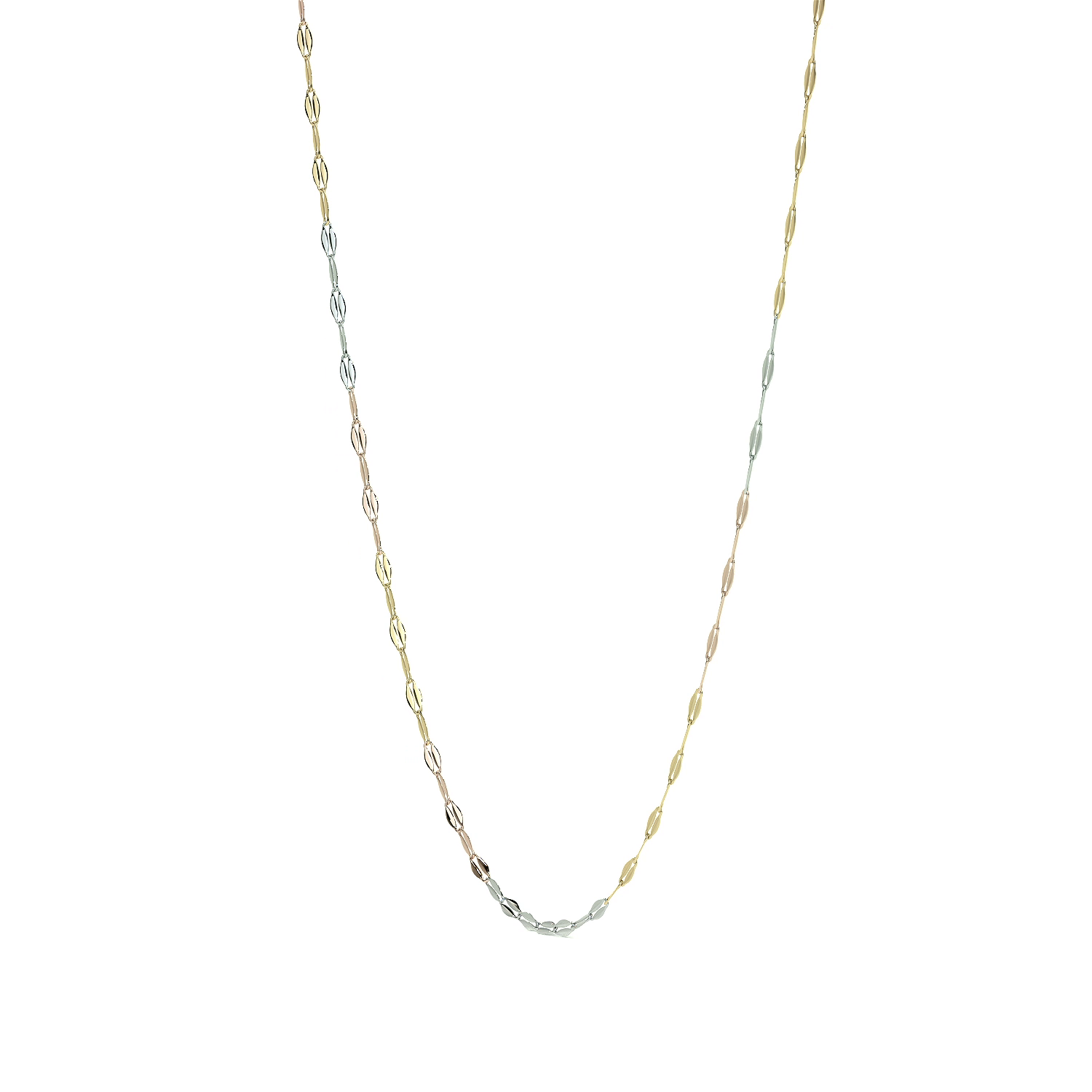 Cadena de Oro 14K Grano de Café Tricolor | Collar Italiano 1mm Oro Blanco, Amarillo y Rosa | 40 a 55 cm