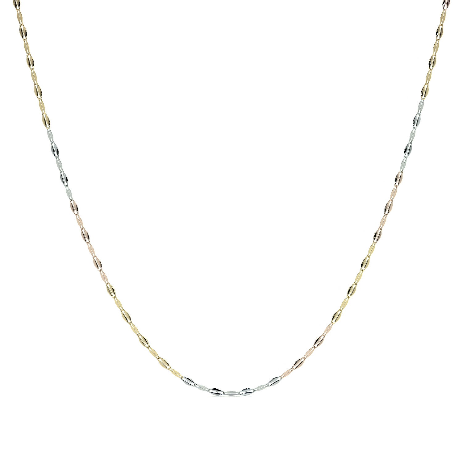 Cadena de Oro 14K Grano de Café Tricolor | Collar Italiano 1mm Oro Blanco, Amarillo y Rosa | 40 a 55 cm