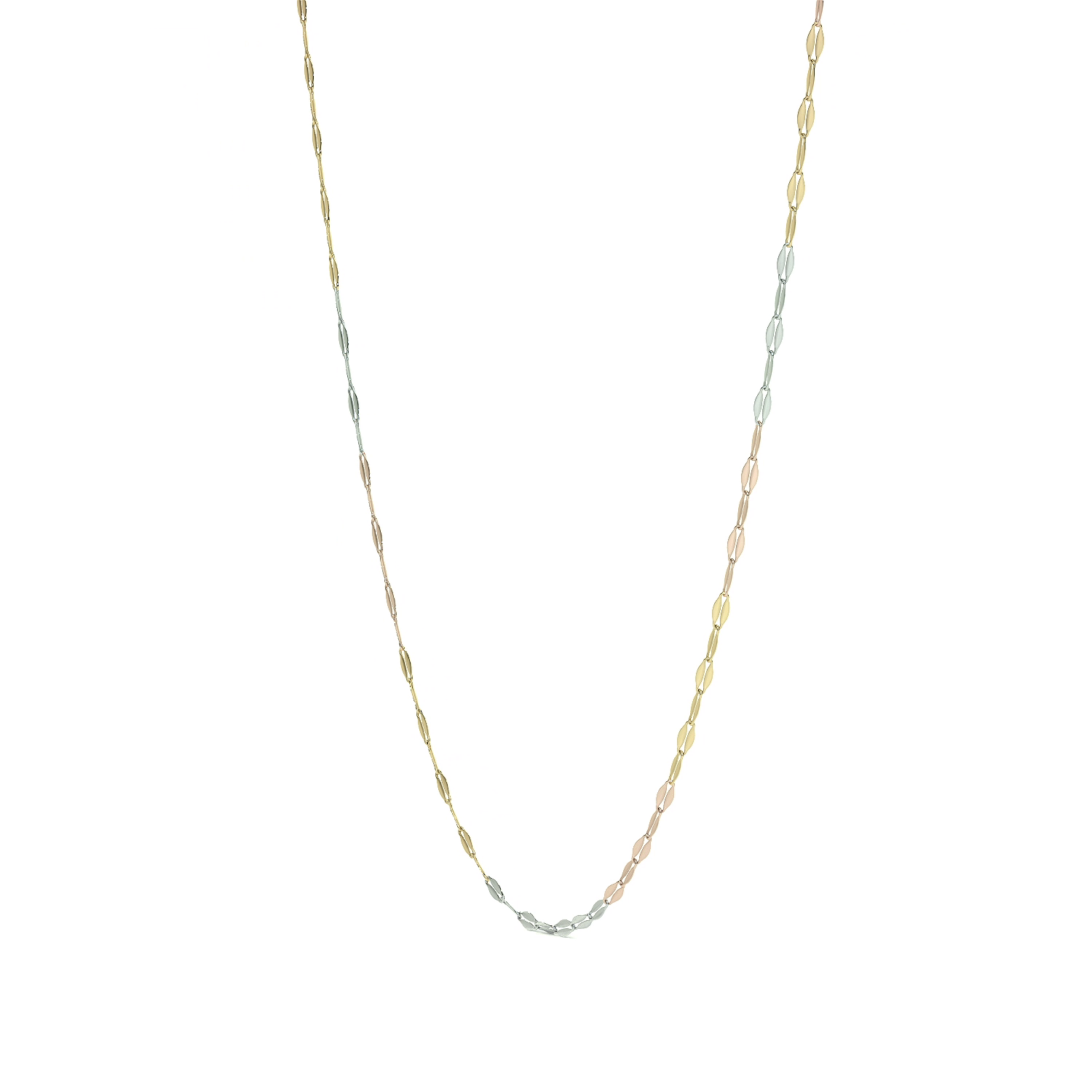 Cadena de Oro 14K Grano de Café Tricolor | Collar Italiano 1mm Oro Blanco, Amarillo y Rosa | 40 a 55 cm