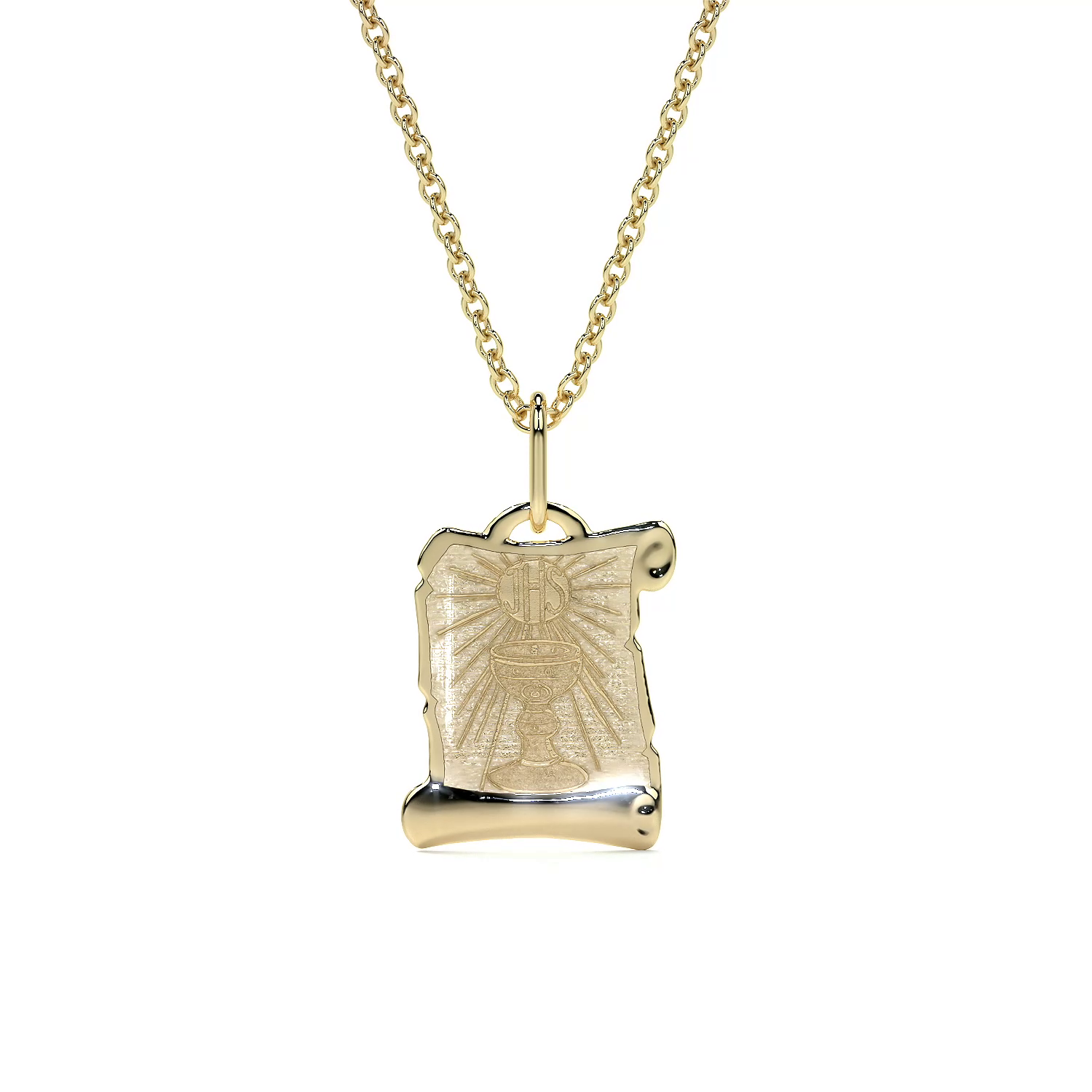 Dije de Oro 14K Medalla Religiosa Sagrado Caliz | Dije Oro Italiano 12mm | Joyería Fina