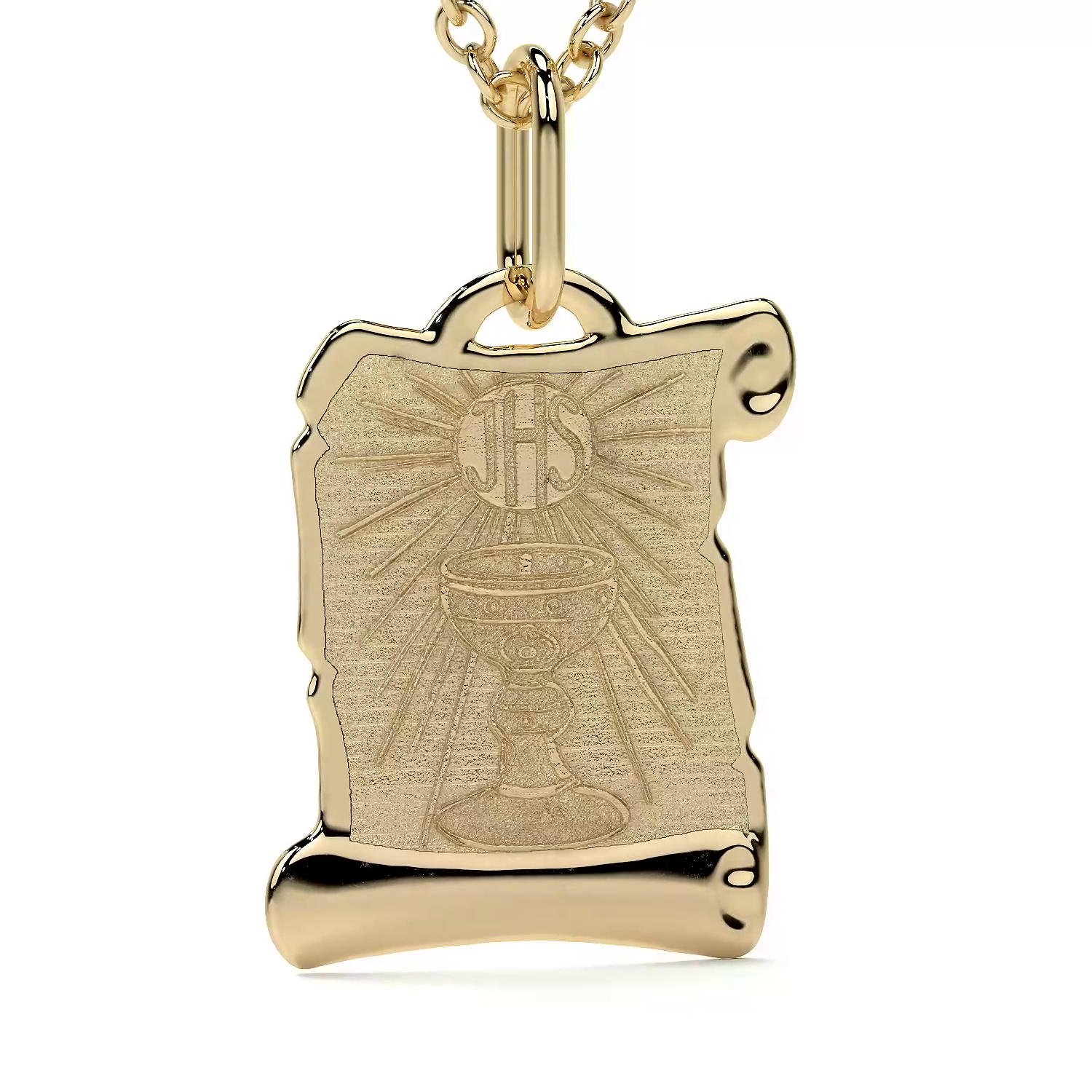 Dije de Oro 14K Medalla Religiosa Sagrado Caliz | Dije Oro Italiano 12mm | Joyería Fina