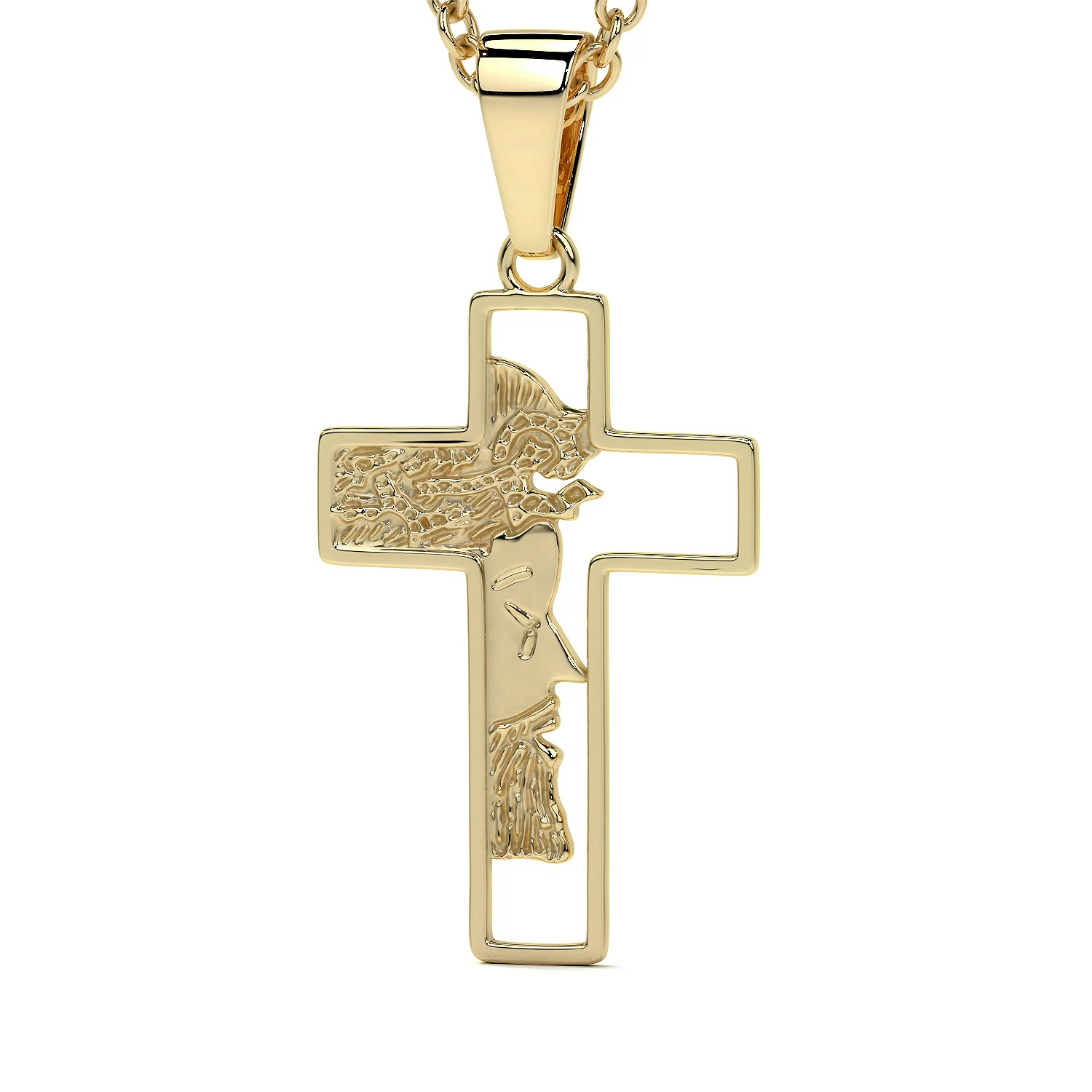 Collar de Cruz de Oro 10K con Rostro de Cristo