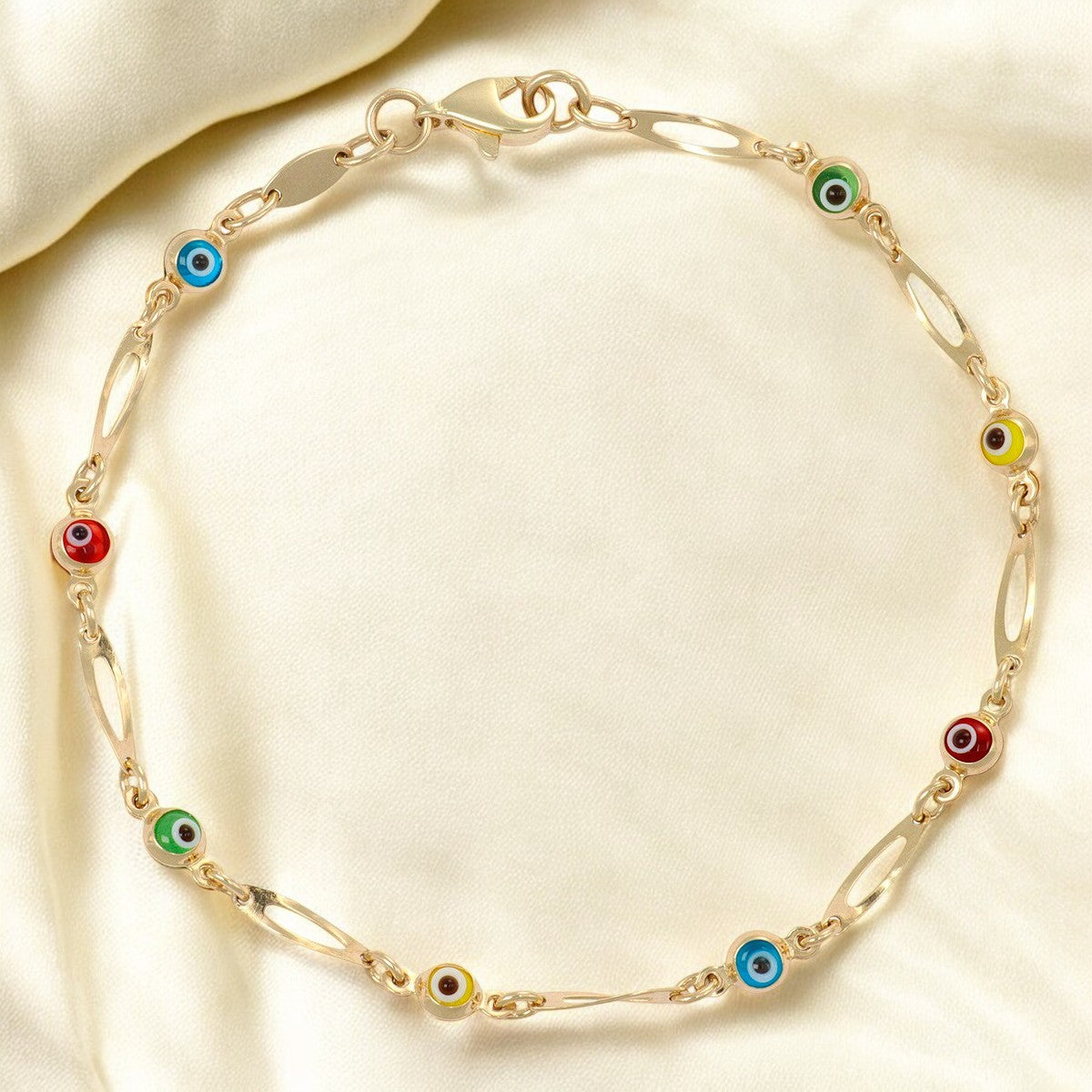 Pulsera De Mujer De Ojos Multicolor De 10 Quilates 3mm, 18cm
