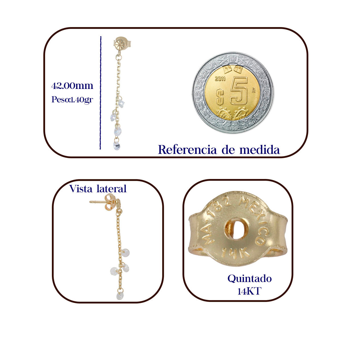 Set Para Mujer De Cadena, Pulsera Y Aretes De Oro De 14k