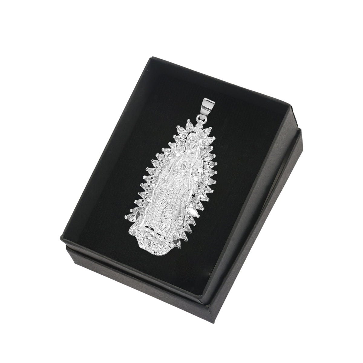 Dije De Virgen De Guadalupe De Plata 925 Con Zirconita 6.2cm