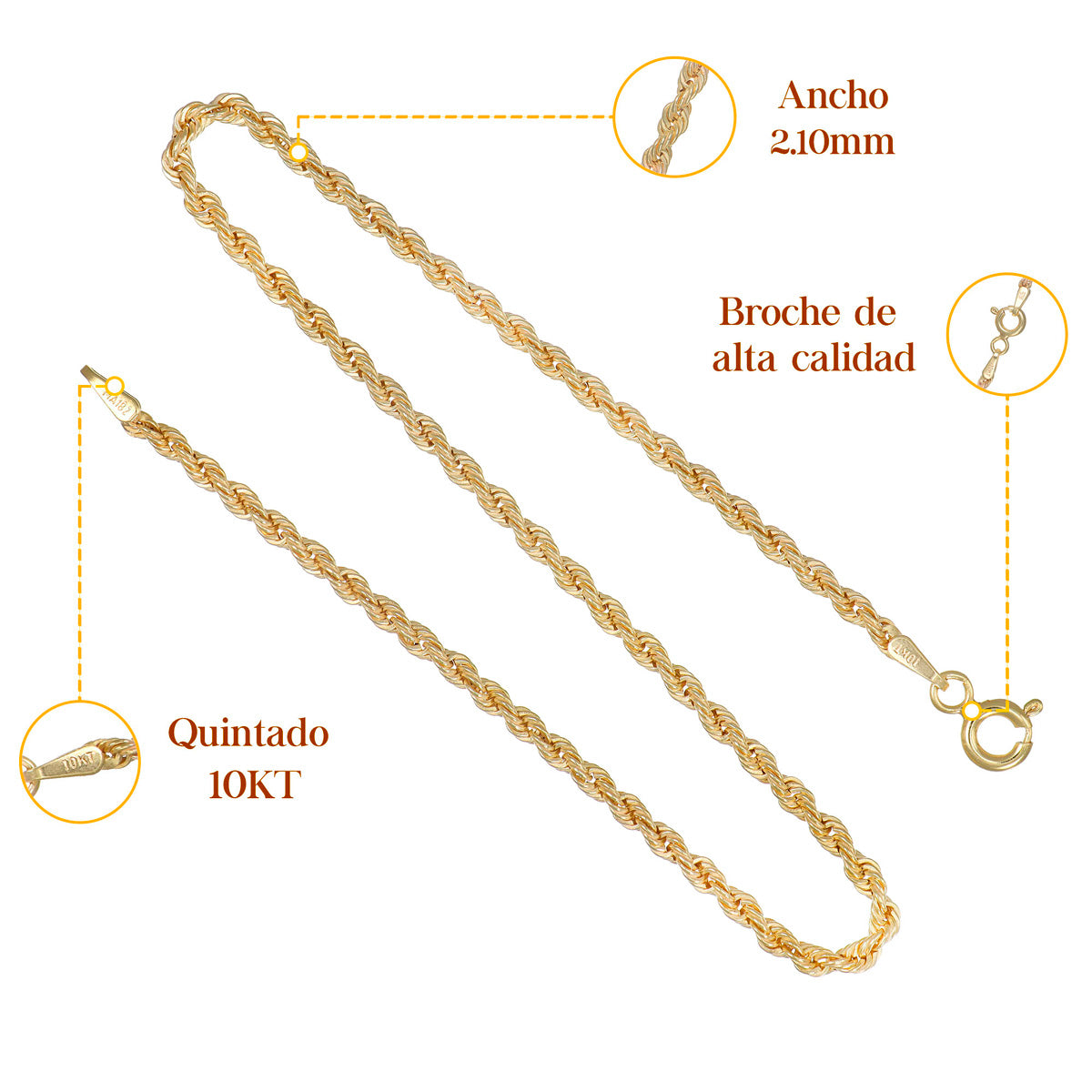 10k Italian Gold Torsal Chain, 2.1mm Gauge, 55 Cm