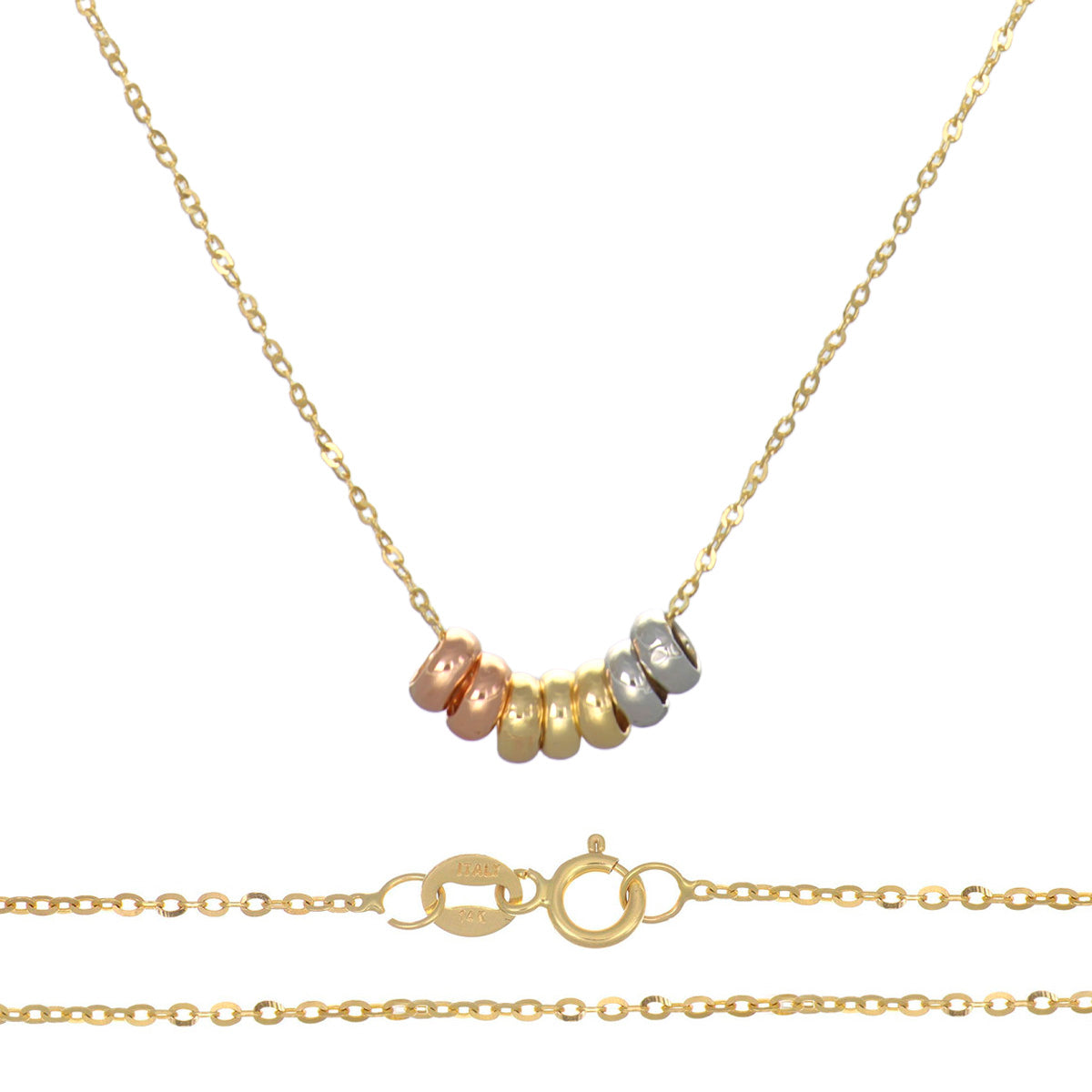 14k Italian Gold Choker with Tricolor Hoops