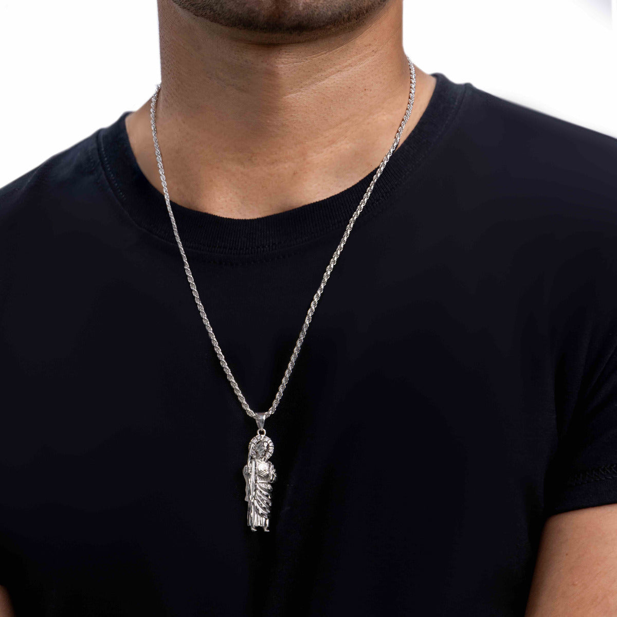 Collar De Plata 925 Con Dije De San Judas Y Cadena Torsal