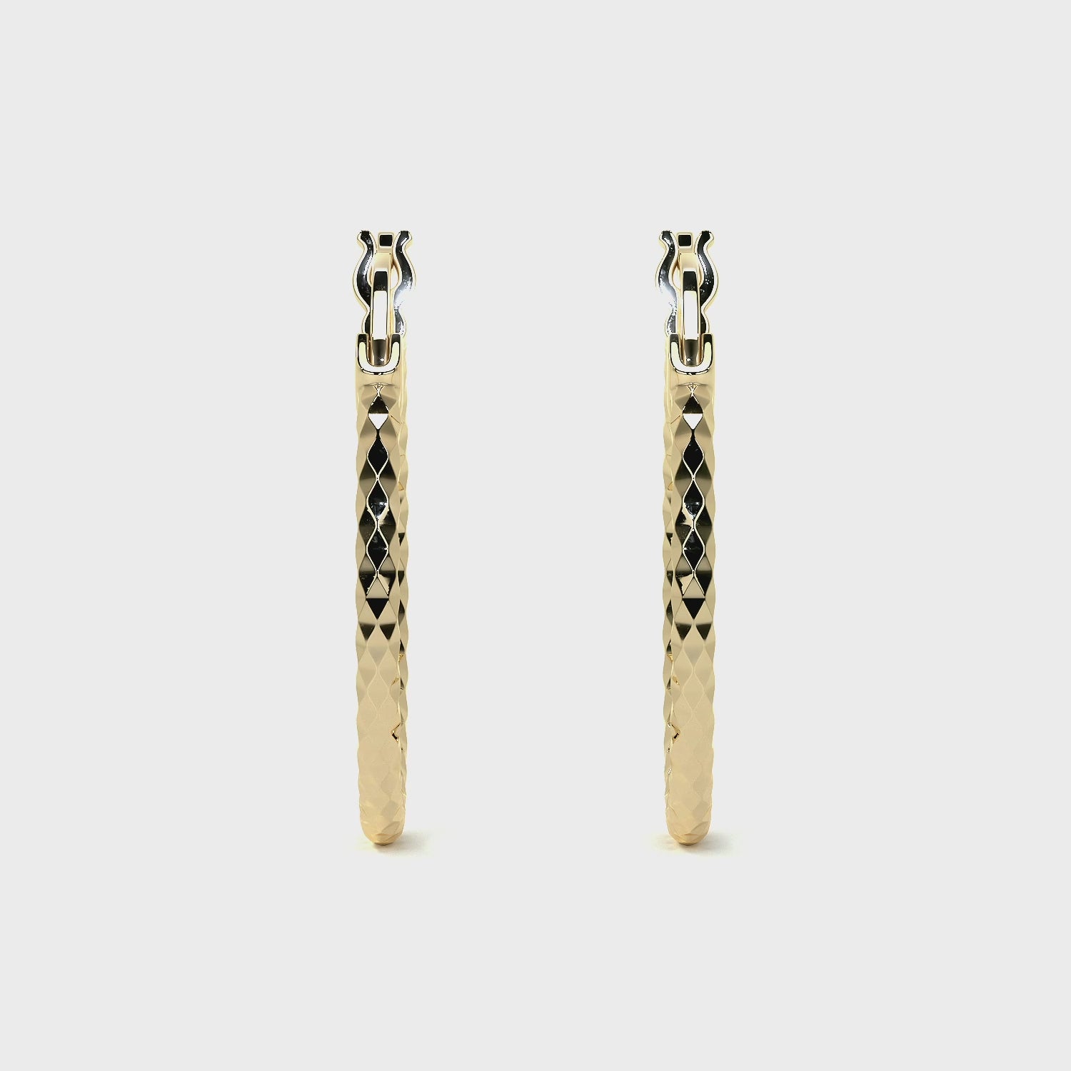 10k Gold Honeycomb Style Diamond-Cut Hoop Earring