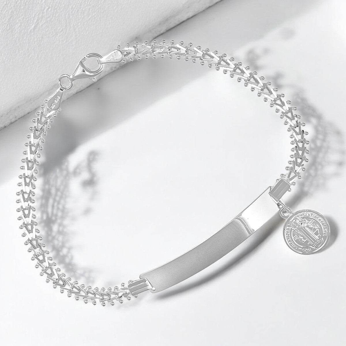 Pulsera De Plata 925 Estilo Petatillo Para Mujer Con Medalla