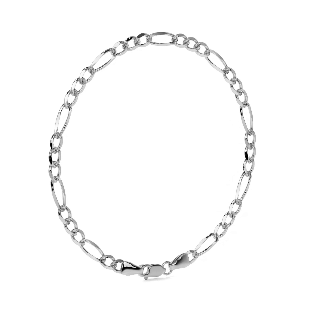 Pulsera De Plata 925 Figaro 3x1 de 21 Cm Calibre 2.5 Mm
