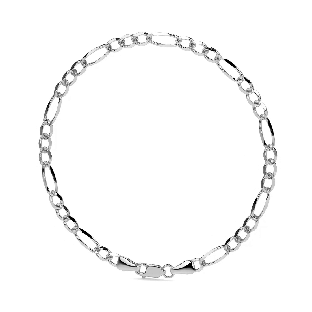 Pulsera De Plata 925 Figaro 3x1 de 21 Cm Calibre 2.5 Mm