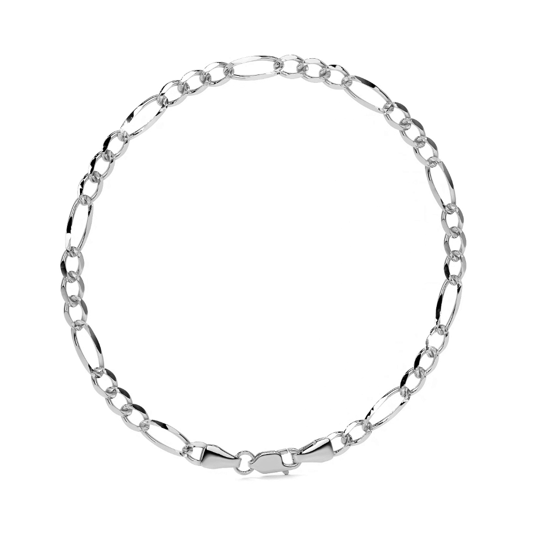 Pulsera De Plata 925 Figaro 3x1 de 21 Cm Calibre 2.5 Mm