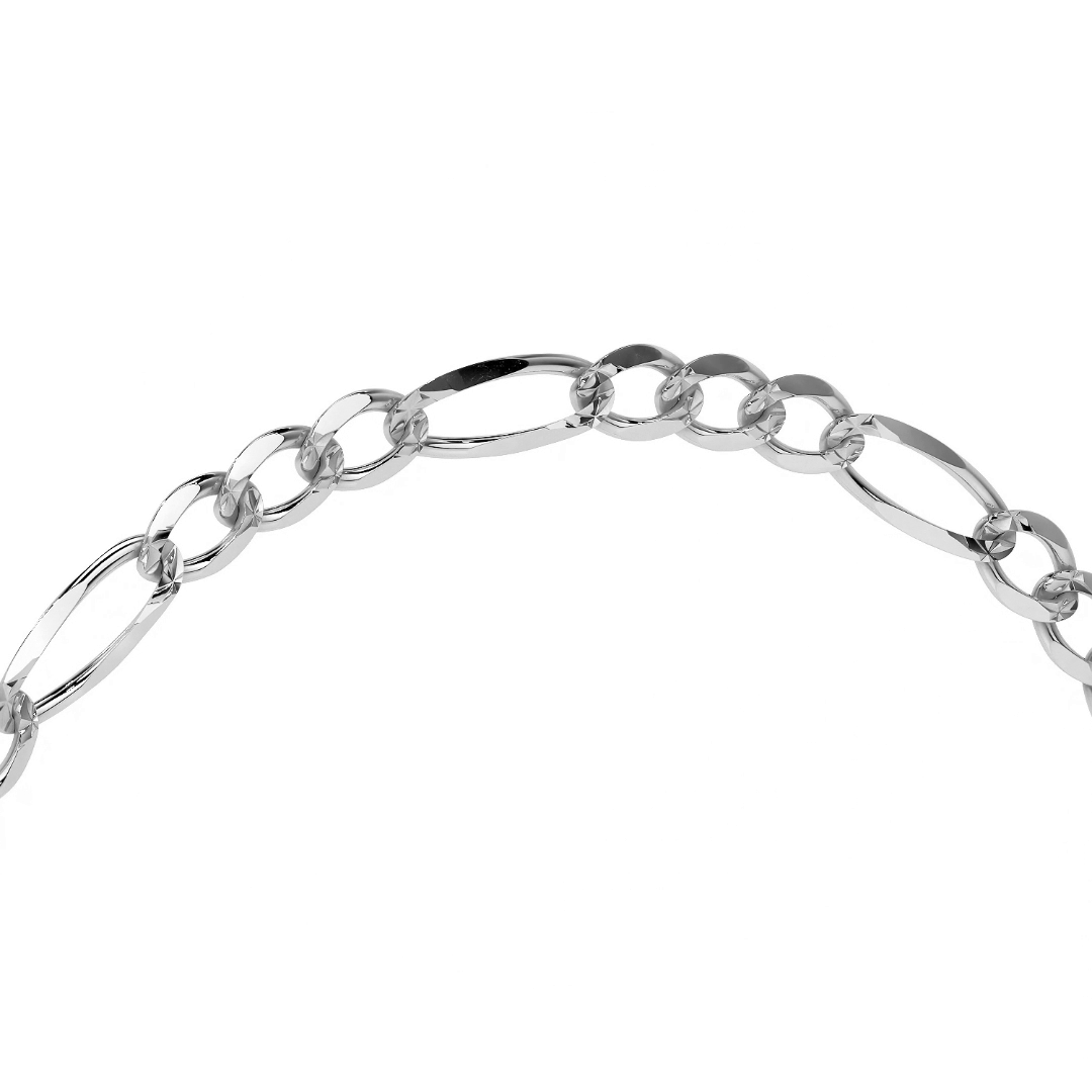 Pulsera De Plata 925 Figaro 3x1 de 21 Cm Calibre 2.5 Mm
