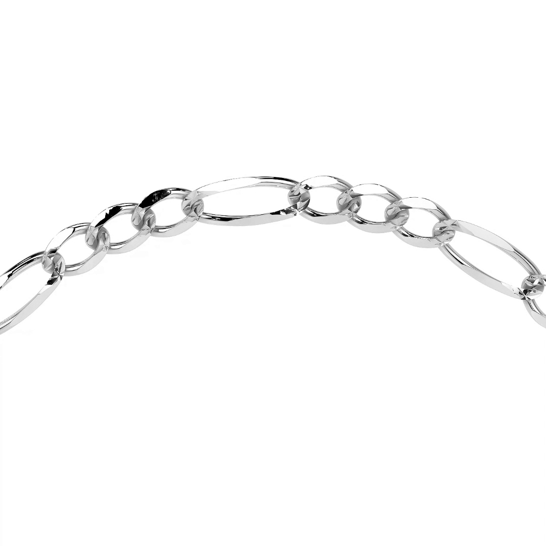 Pulsera De Plata 925 Figaro 3x1 de 21 Cm Calibre 2.5 Mm