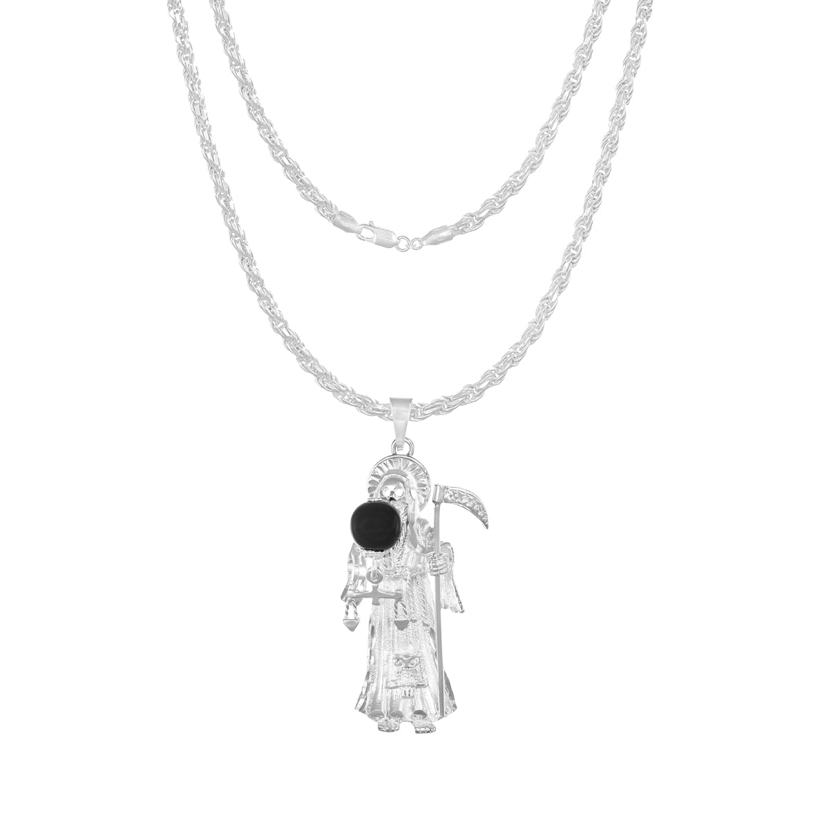 Cadena De Plata 925 Dije De La Santa Muerte Collar Hombre